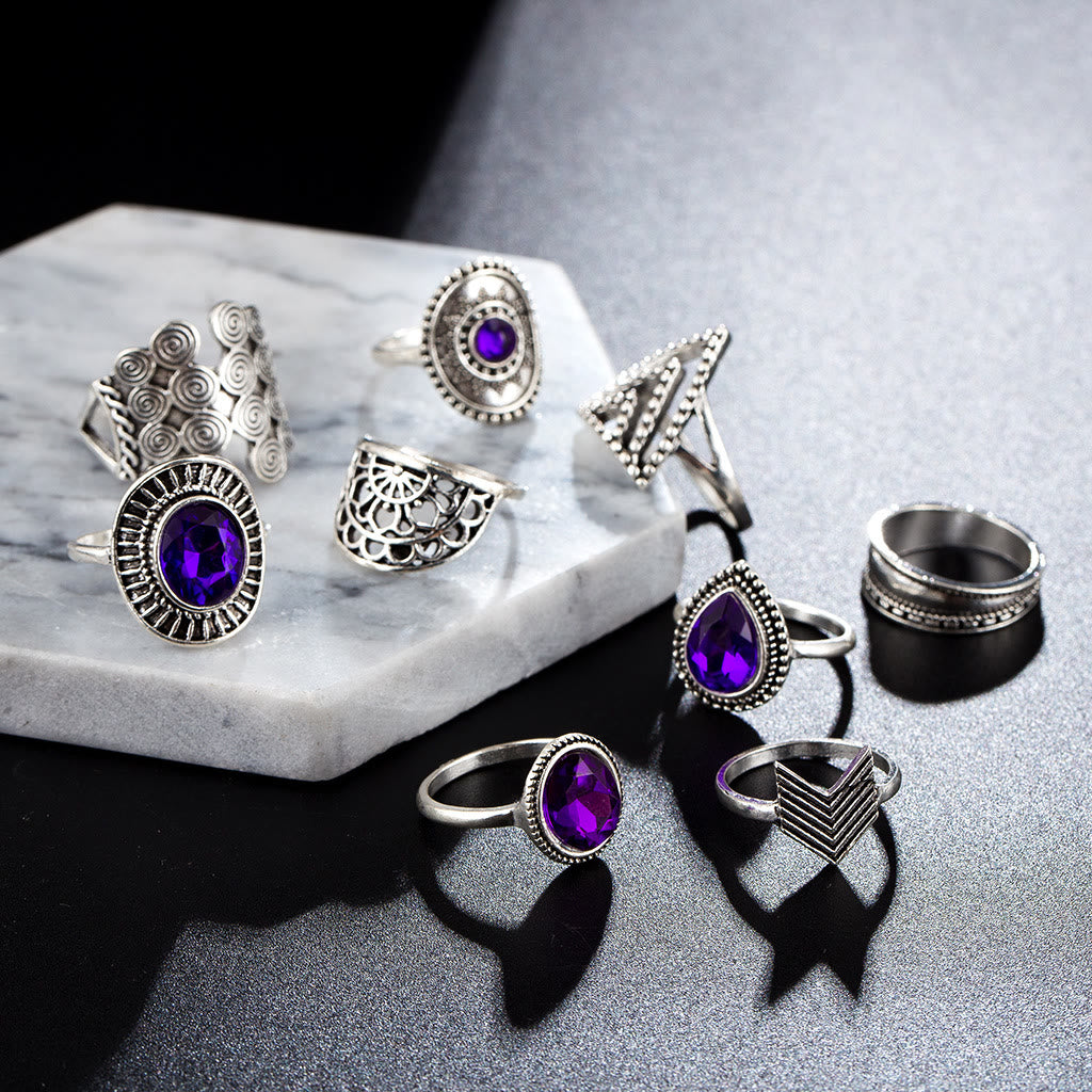 Olivenorma Vintage Purple Zircon Hollow 9 Piece Ring Set