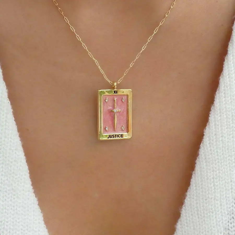 Olivenorma Vintage Tarot Card Square Pendant Titanium Steel Necklace