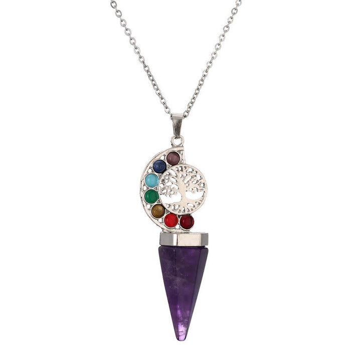 Olivenorma Hexacone Crystal Chakra Tree of Life Pendant Necklace