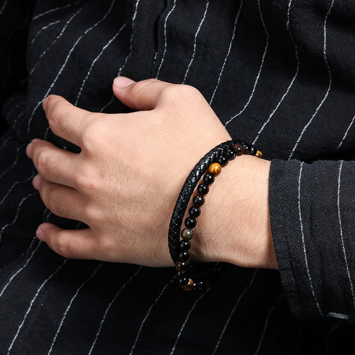 Olivenorma Mens Beaded Leather Two Layer Bracelet - image 2