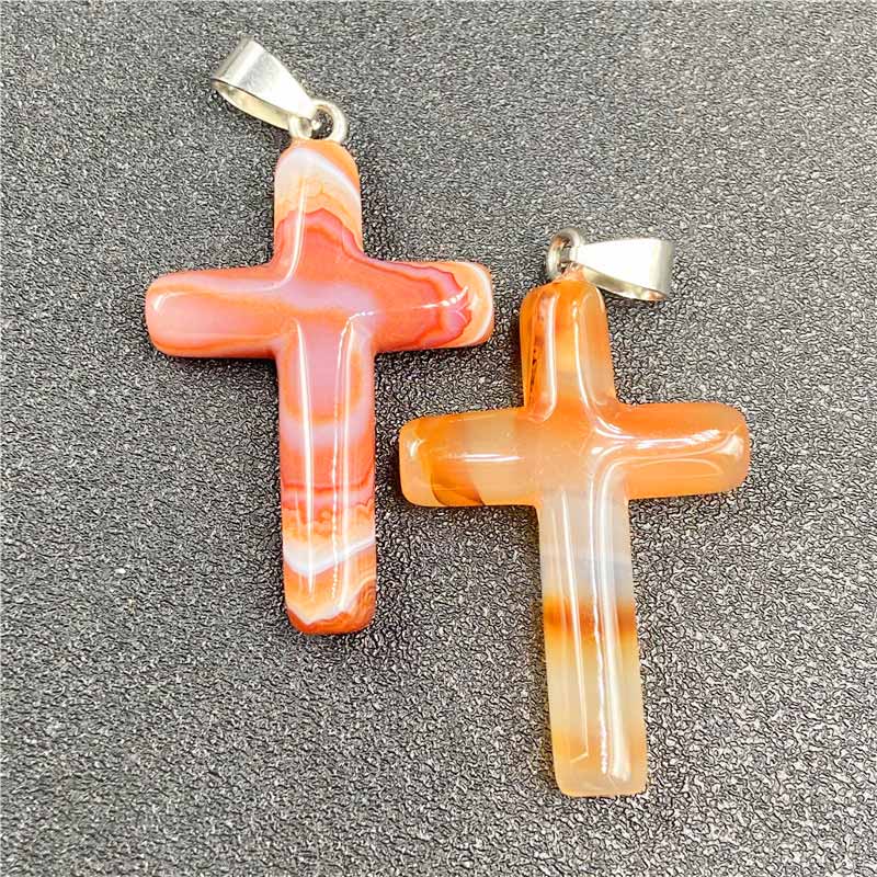 Olivenorma Natural Crystal Cross Healing Pendant - Sun Stone - image 2