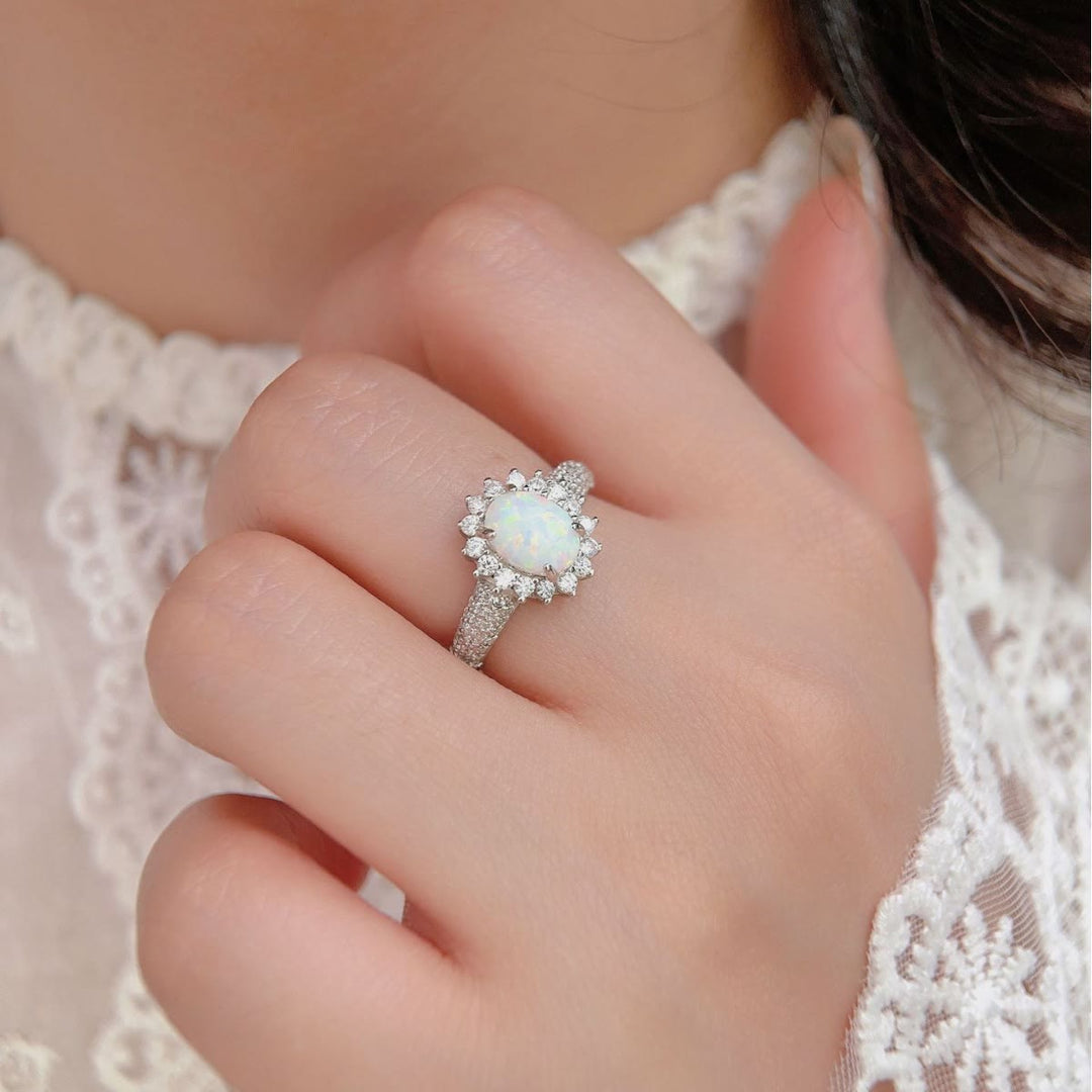 Olivenorma Opal White Zircon Flower Ring