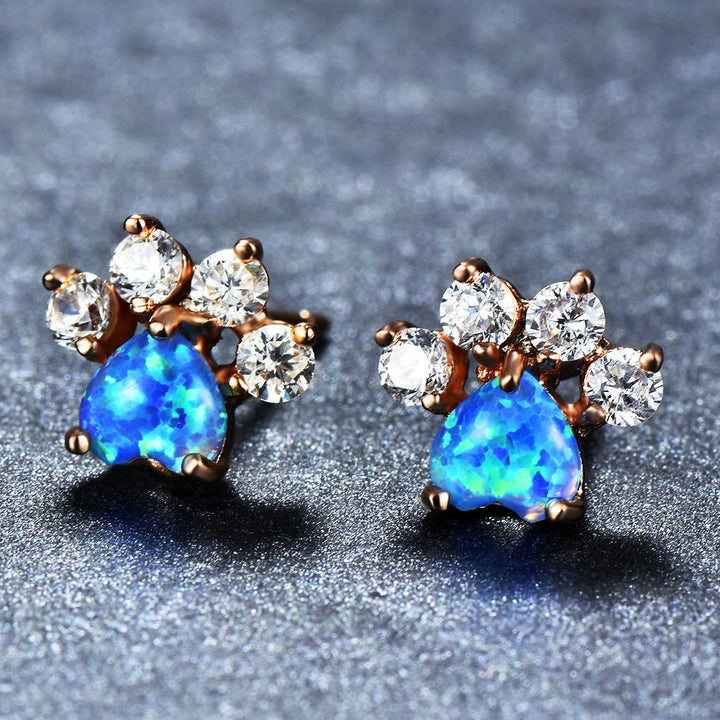 Olivenorma Kawaii Opal White Zircon Kitty Paw Earrings