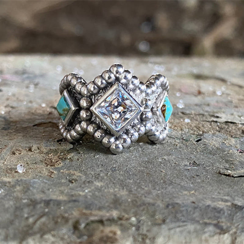 Olivenorma Vintage Turquoise Inlaid With Zircon Ring