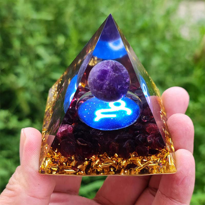 Olivenorma Amethyst with Garnet Capricorn Zodiac Orgone Pyramid