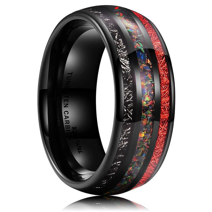 Olivenorma Color Opal 8mm Black Tungsten Carbide Mens Ring