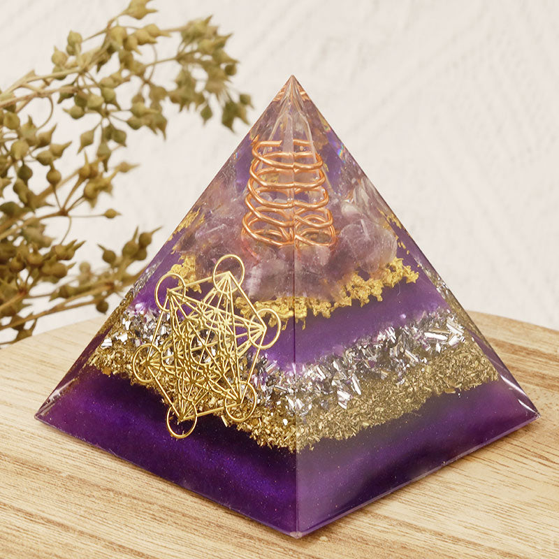 Olivenorma Metatron's Cube Amethyst Orgone Pyramid