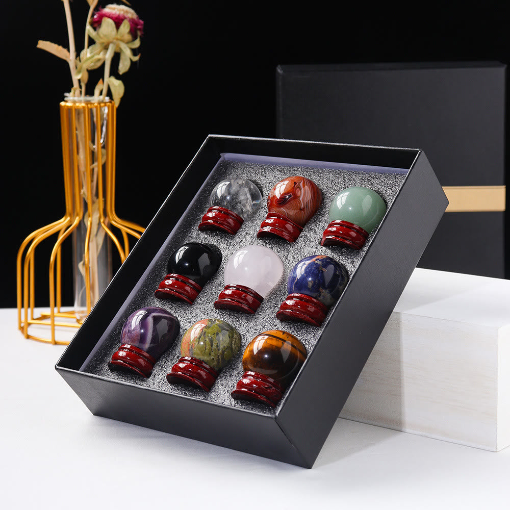 Olivenorma 9pcs Natural Crystal Balls Gemstone Crystal Set