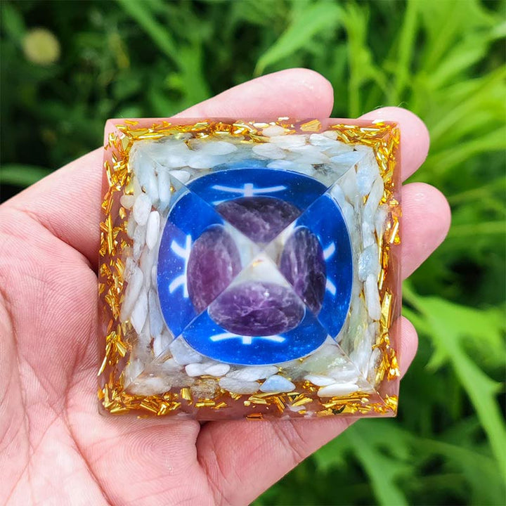 (Clearance 30% OFF / CODE: OFF30) - Olivenorma Amethyst with White Agate Pisces Zodiac Orgone Pyramid