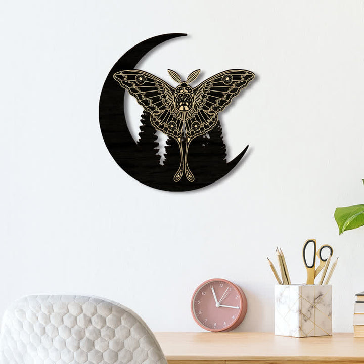 Olivenorma Crescent Moon Moth Wooden Wall Decor