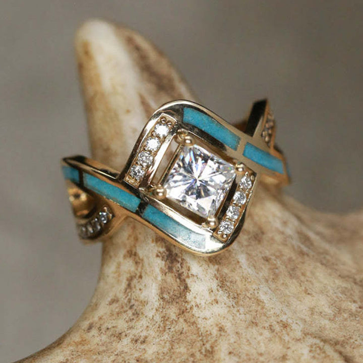 Olivenorma Plated S925 Silver Turquoise Zircon Wave Ring