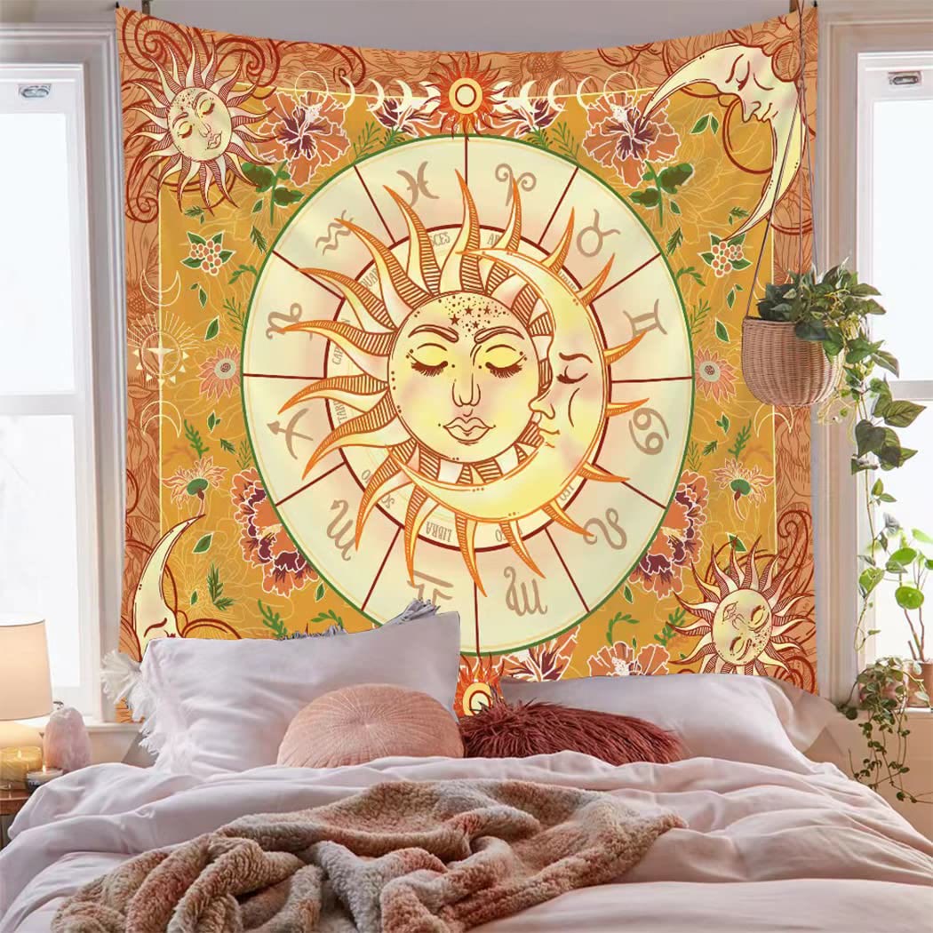 Olivenorma Yellow Sun Boho Zodiac Tapestry