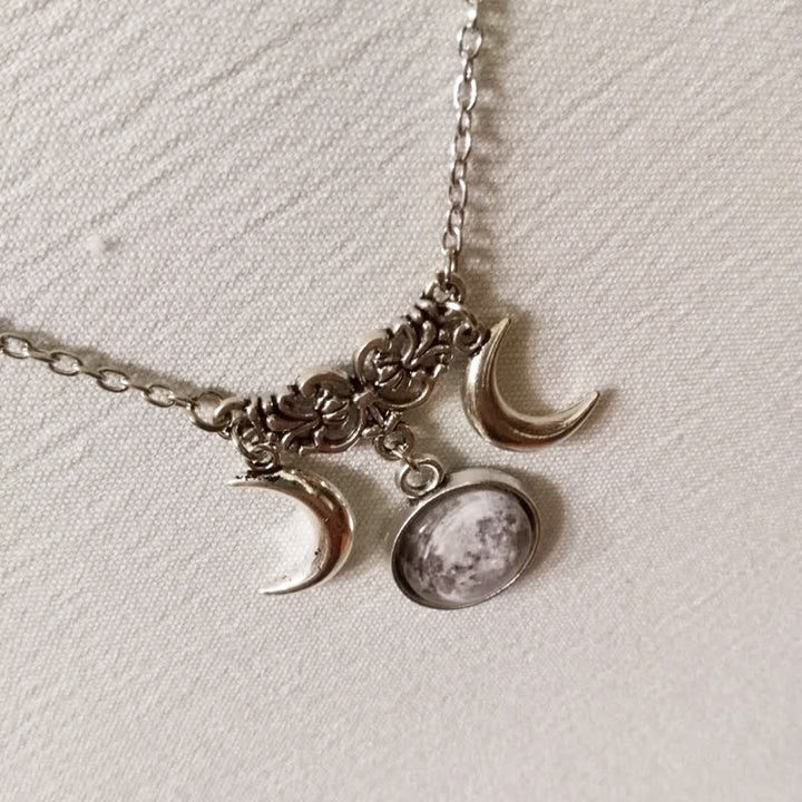 Olivenorma Vintage Double Crescent Moon Glass Necklace