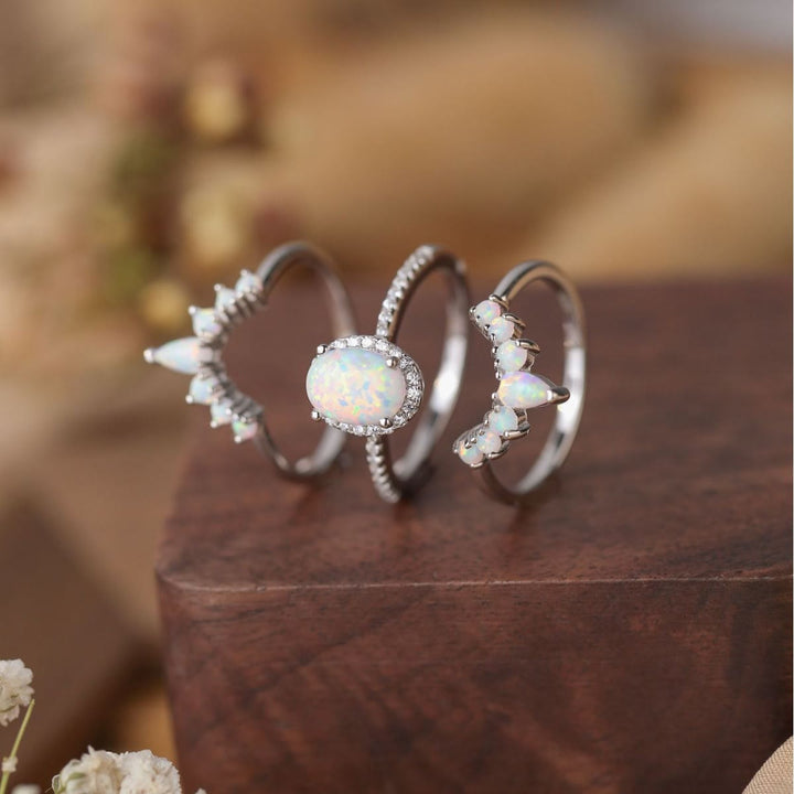 Olivenorma Oval Opal Sterling Silver S925 Multilayer Ring