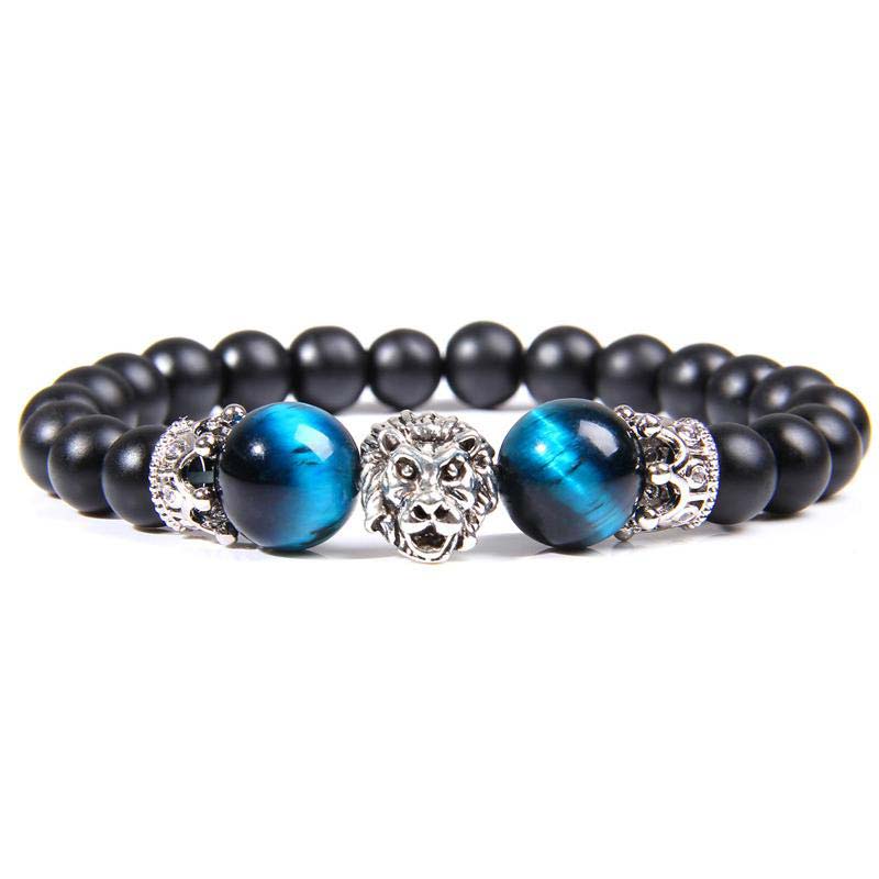 Olivenorma Natural Crystal Stone Lion Symbol Bracelet - Black Tourmaline&Blue Agate - Silver - image 17