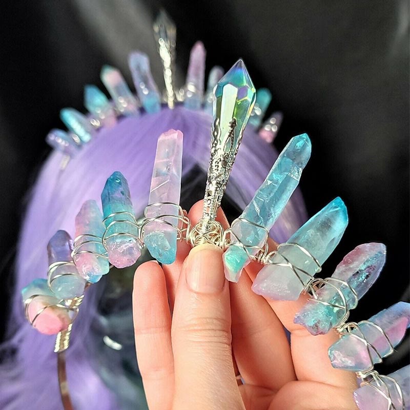 Olivenorma Pink Blue Titanium Quartz Crown with Crystal Centrepiece