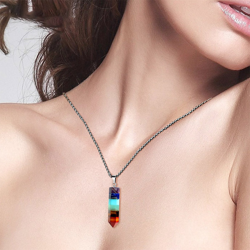 Crystal Hexagon Chakra Gemstone Necklace