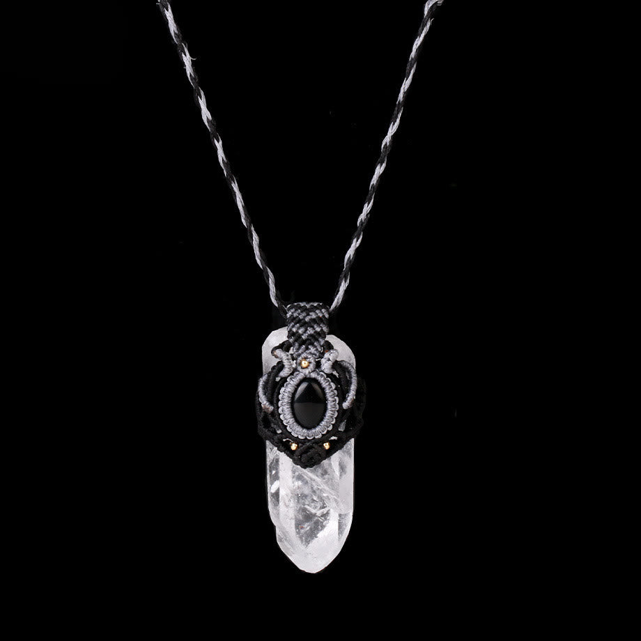 Olivenorma Clear Quartz Braided Rope Natural Stone Pendant Necklace