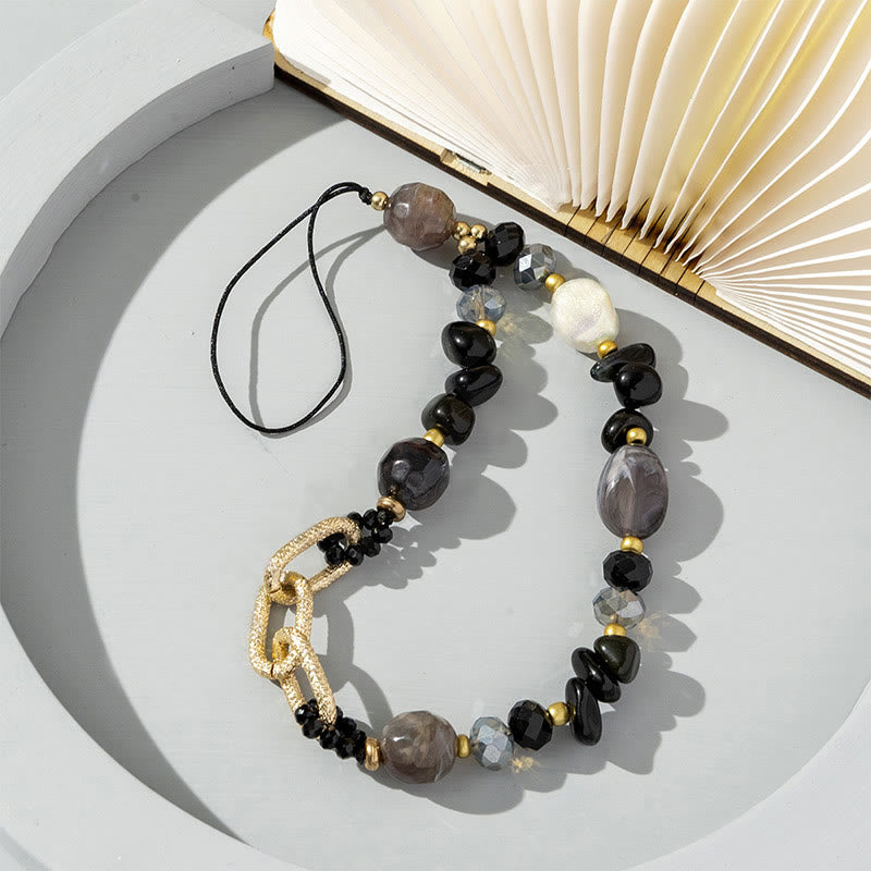 Olivenorma Natural Irregular Stone Beaded Chain Phone Strap - Obsidian - image 12