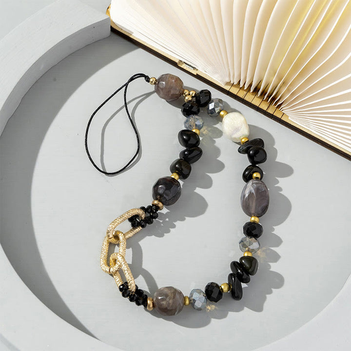 Olivenorma Natural Irregular Stone Beaded Chain Phone Strap - Obsidian - image 12