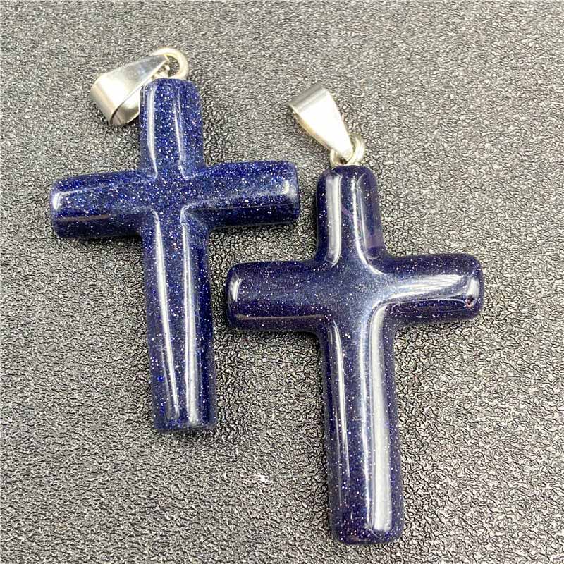 Olivenorma Natural Crystal Cross Healing Pendant - Blue Sandstone - image 10