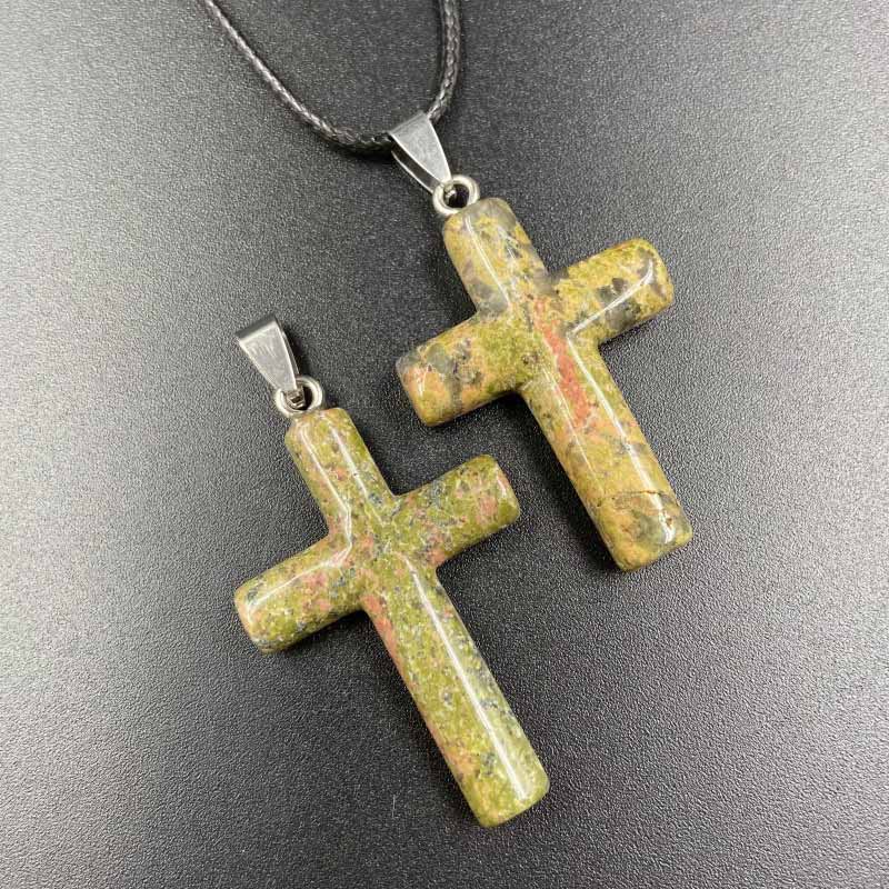 Olivenorma Natural Crystal Cross Healing Pendant - Unakite - image 26