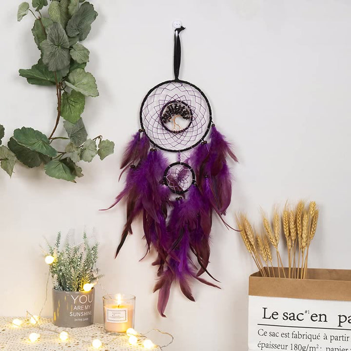 Olivenorma Amethyst Crystal Tree of Life Dream Catcher