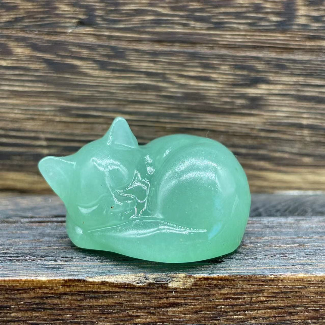 Olivenorma 4cm Natural Crystal Nap Cat Gemstone Decoration - Green Aventurine - image 7