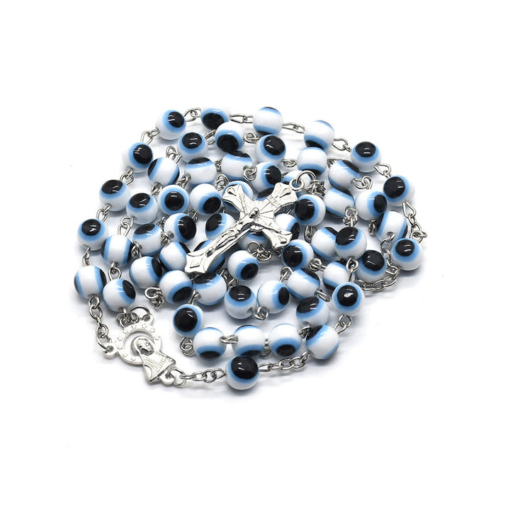 Olivenorma Black White Evil Eye Cross Pendant Rosary Necklace - image 4