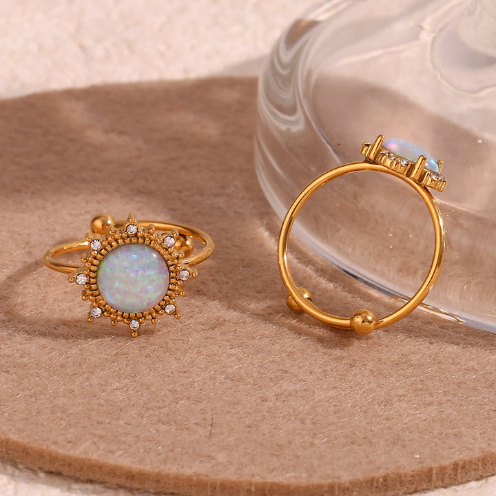 Olivenorma Natural Opal Sun Heart Adjustable Ring