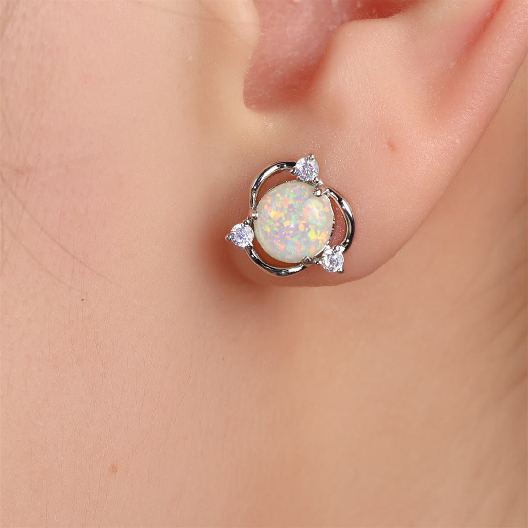 Olivenorma Opal Small Round White Zircon Stud Earrings