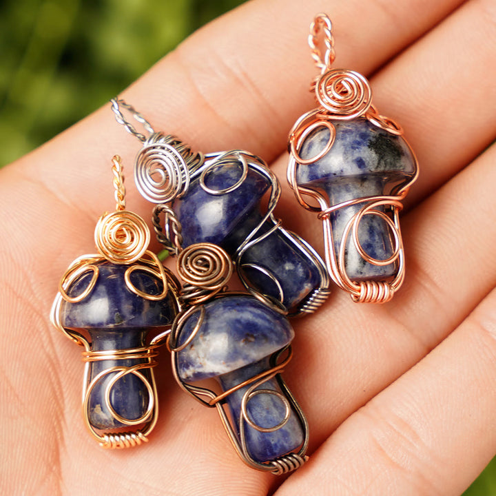 Olivenorma Natural Healing Stone Mushroom Necklace - Sodalite - Rose Gold Thread - image 34