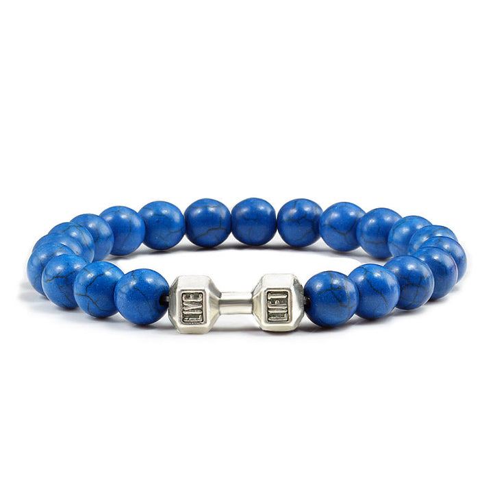 Olivenorma "Live Life" Dumbbells Natural Stone Beads Bracelet - Blue Turquoise - Silver Barbell - 21cm - image 44