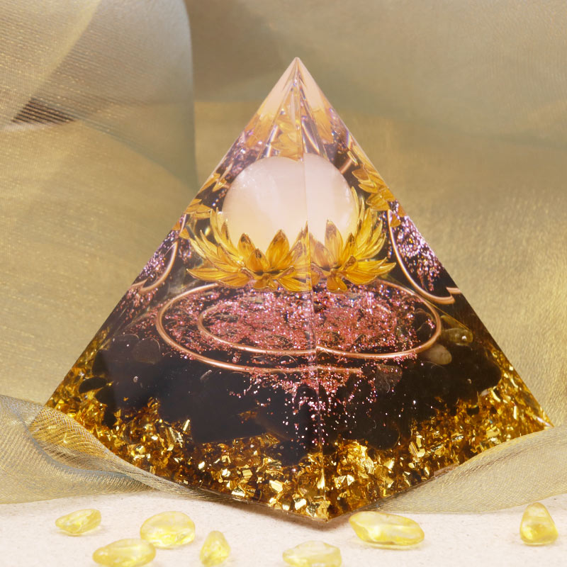 Olivenorma Clear Crystal Obsidia Lotus Symbol Orgone Pyramid