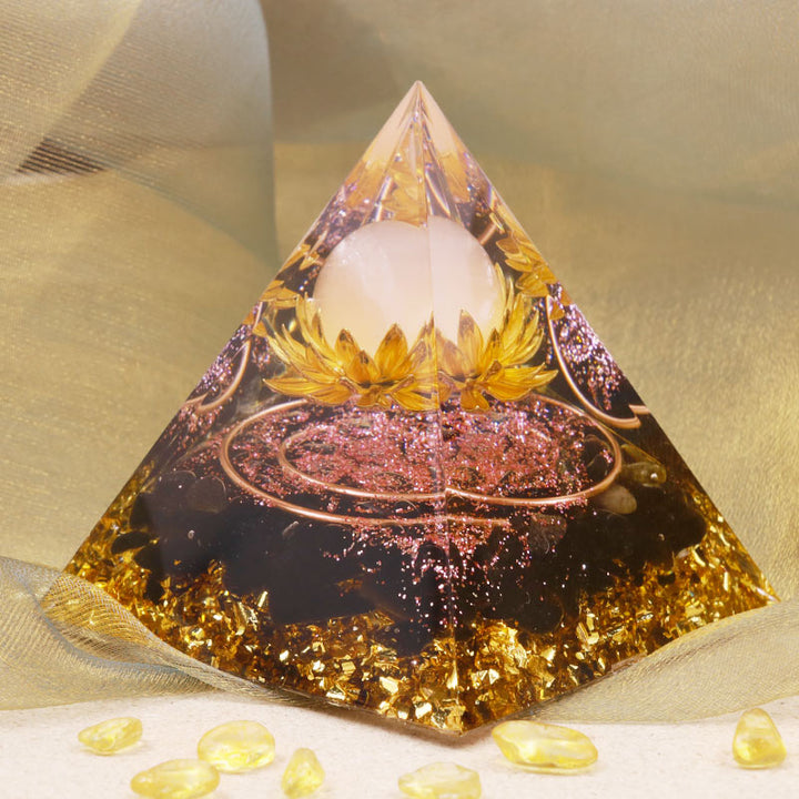 Olivenorma Clear Crystal Obsidia Lotus Symbol Orgone Pyramid