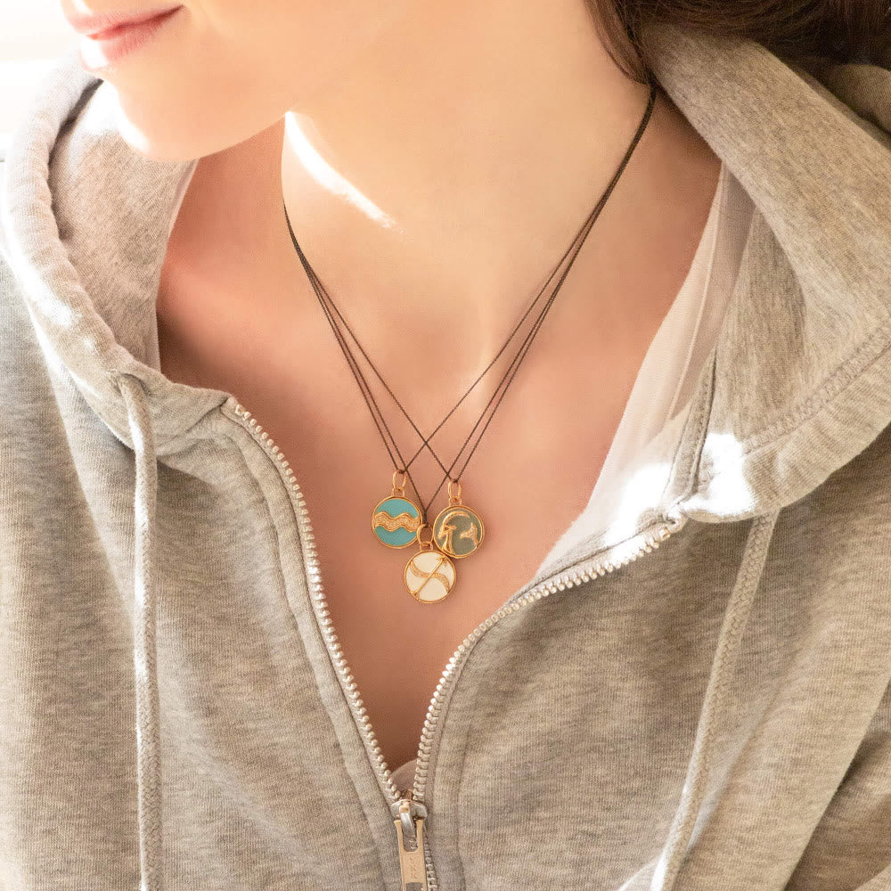 Olivenorma White Zircon Vintage Zodiac Stainless Steel 18k Necklace