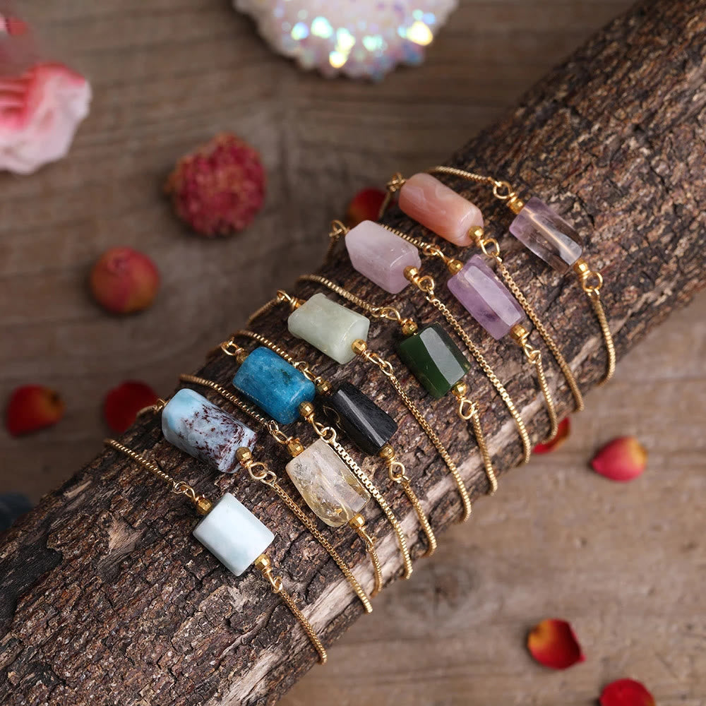 Olivenorma Natural Crystal Prismatic Stone String Metal Chain Bracelet