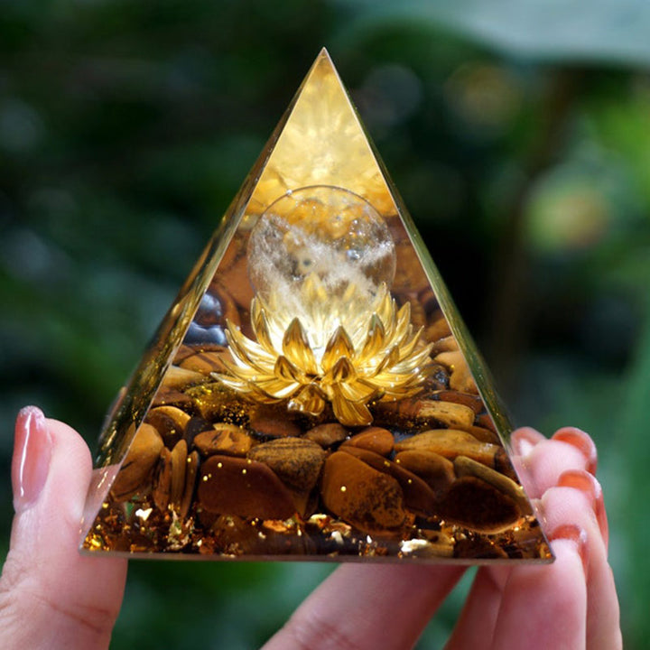 Olivenorma Clear Crystal Tiger Eye Lotus Symbol Orgone Pyramid