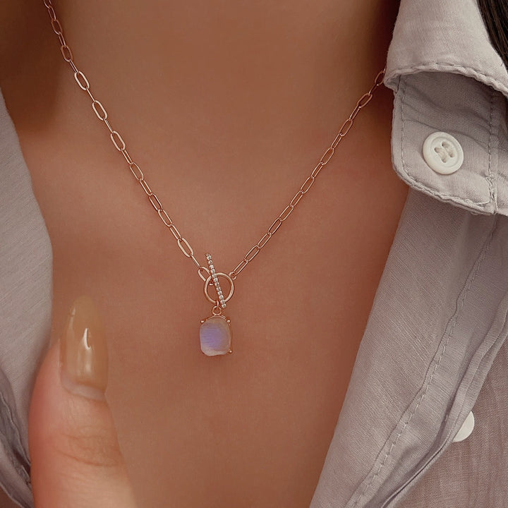 Olivenorma Natural Moonstone Open Lock Design Pendant Necklace