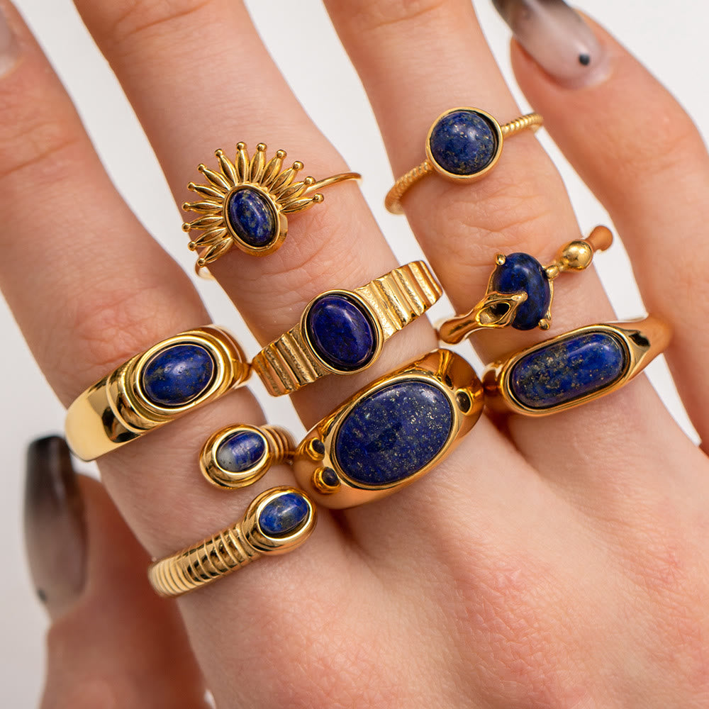 Olivenorma Court Vintage Titanium Steel Lapis Lazuli Ring Set