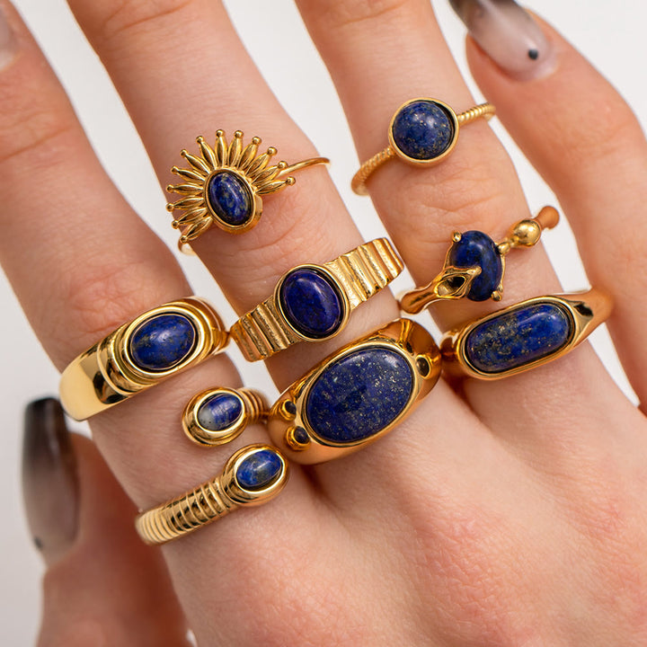 Olivenorma Court Vintage Titanium Steel Lapis Lazuli Ring Set
