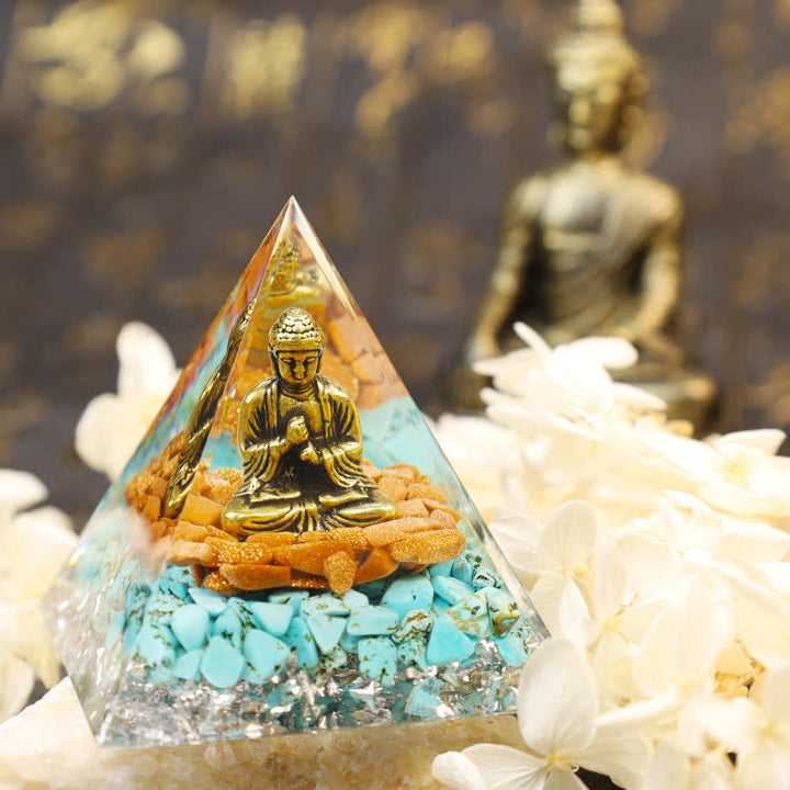 Olivenorma Sandstone With Turquoise Buddha Orgone Pyramid