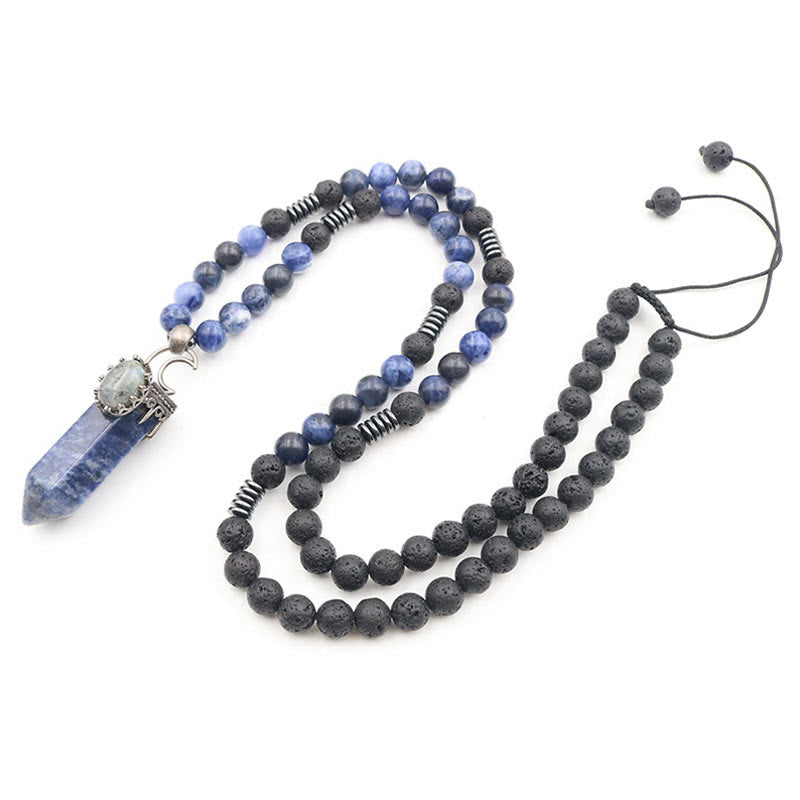 Olivenorma Natural Crystal Hexagon Prism Pendant Mala Necklace