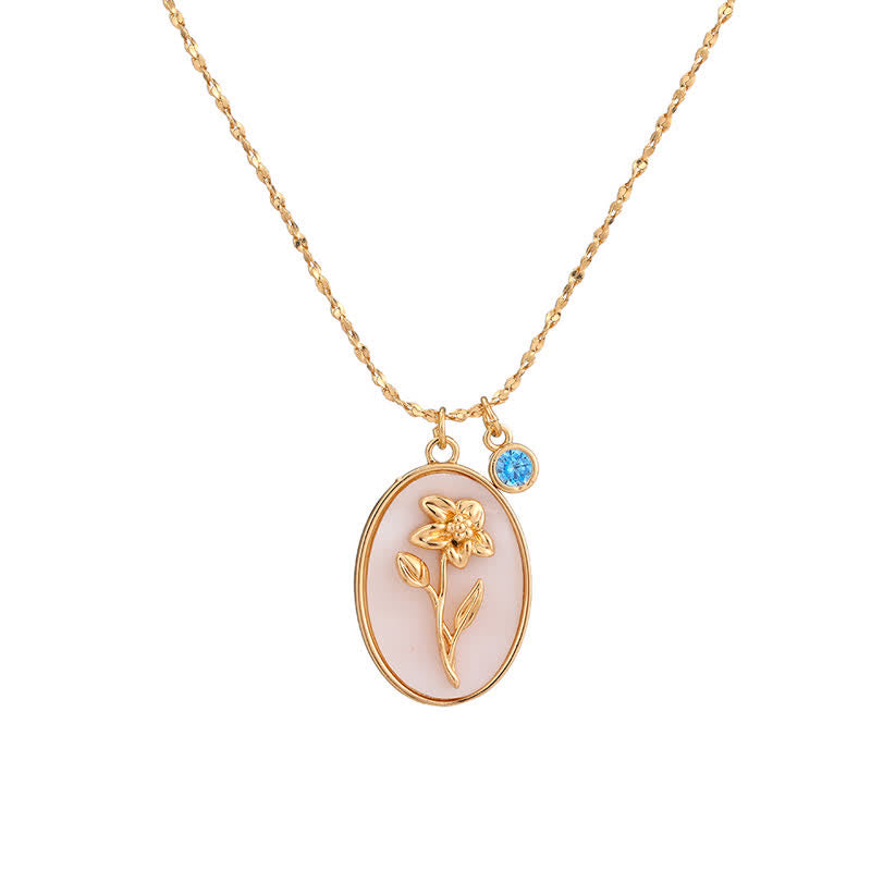 Olivenorma Birth Stone With Birth Flower Necklace - Mar - Daffodil - image 3