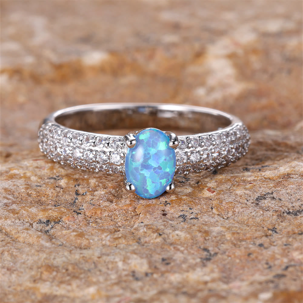 Olivenorma "Shiny Elegance" Round Opal Zircon Edge Band Ring