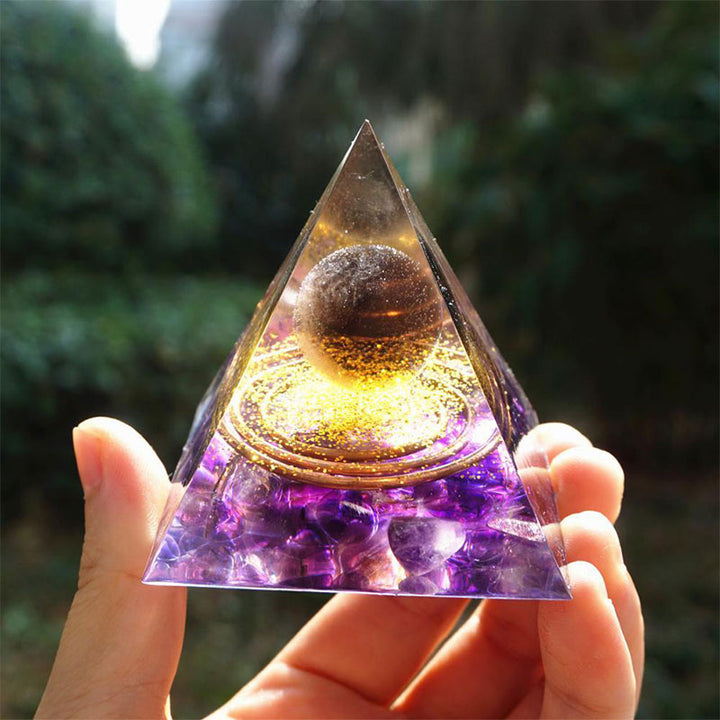 Olivenorma Smoky Quartz Ball with Amethyst Orgone Pyramid