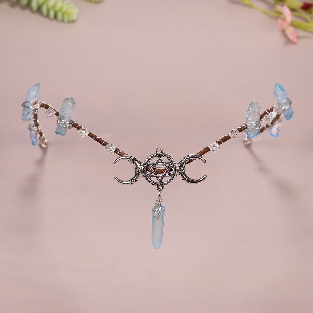 Olivenorma Natural Crystal Sun Moon Woven Flower Crystal Crown