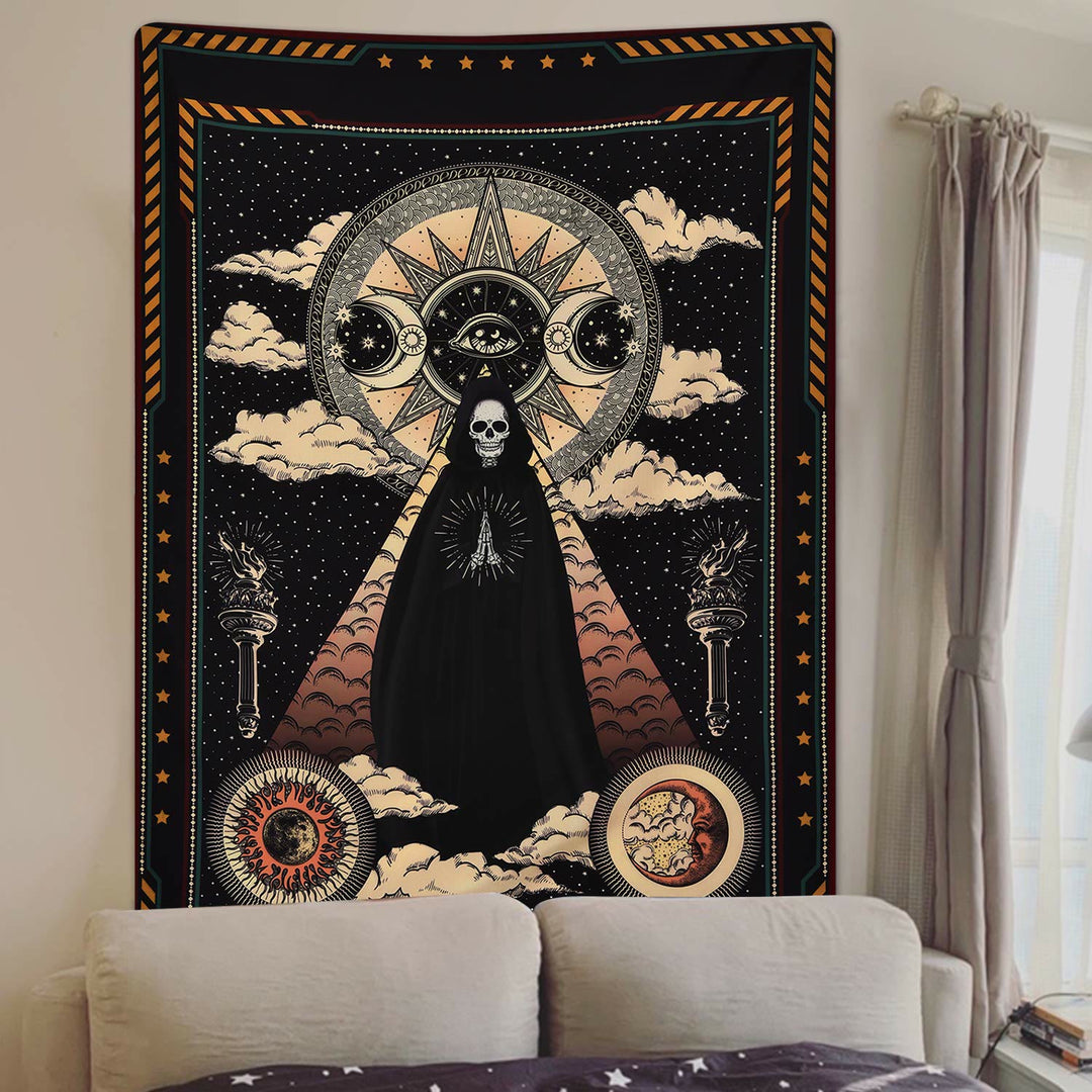 Olivenorma Sun Moon Wizard Witch Skull Tapestry