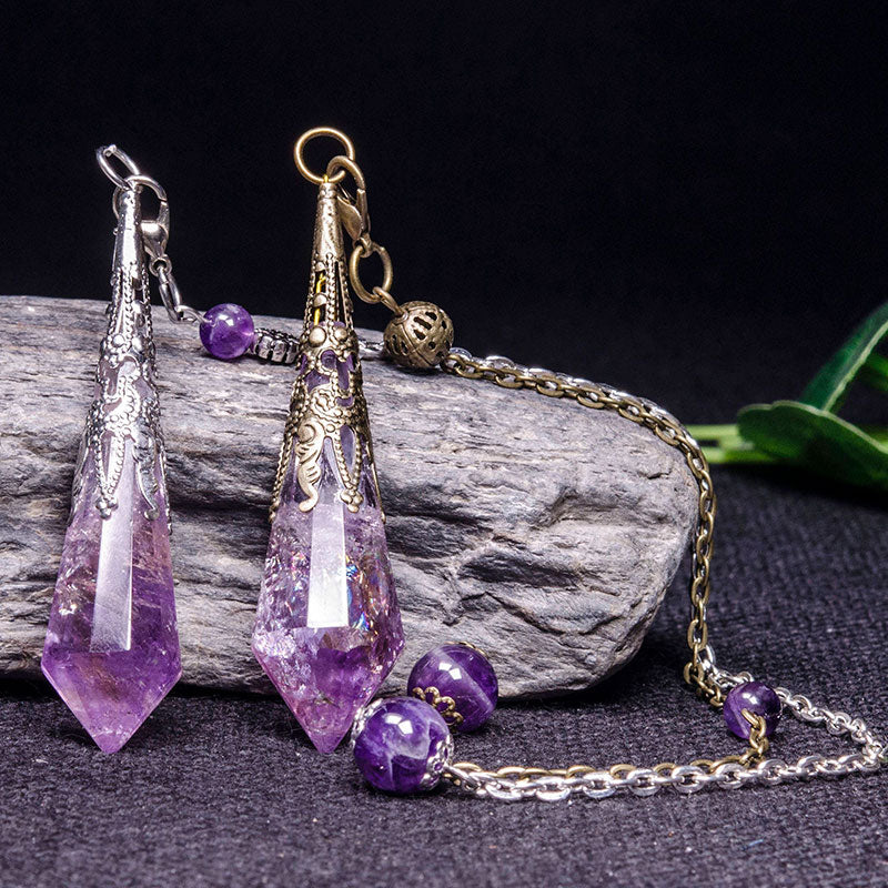 Natural Amethyst Retro Healing Pendulum