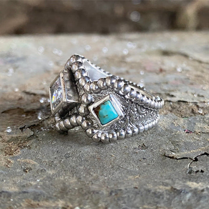 Olivenorma Vintage Turquoise Inlaid With Zircon Ring